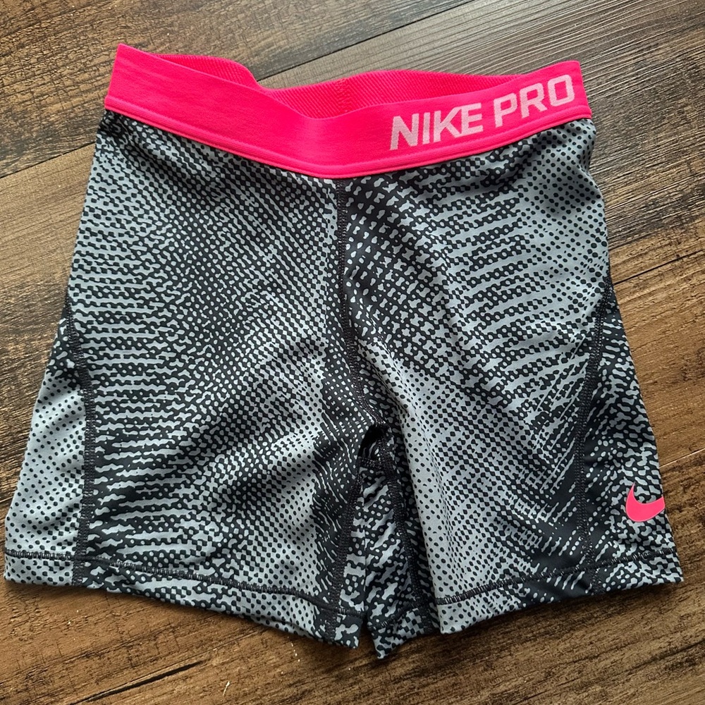 Nike Pro Gray and Pink Patterned Shorts